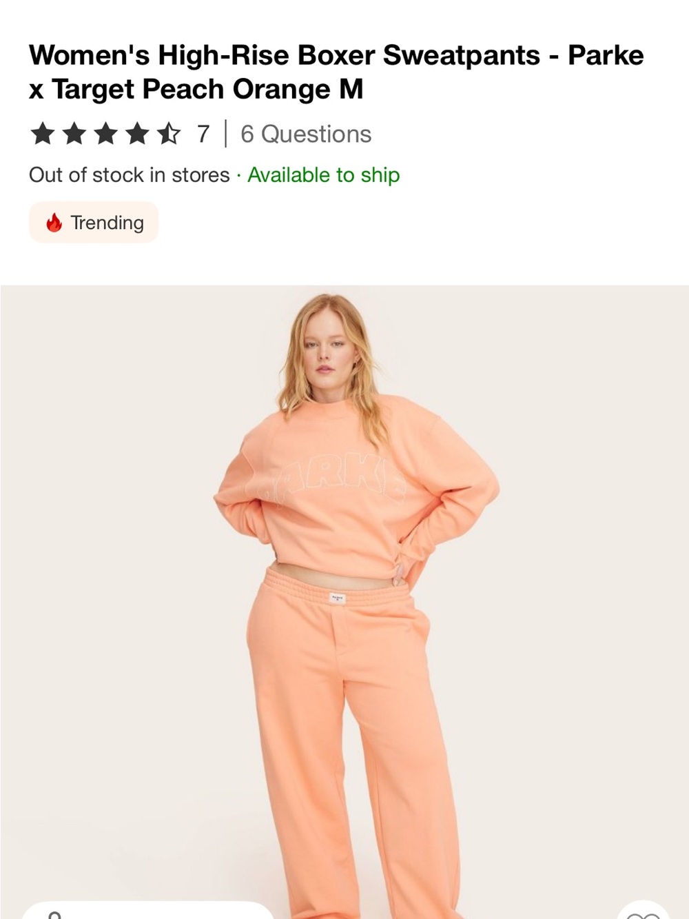 Parke High-Rise Boxer Sweatpants/Mockneck Pullover Sweatshirt PEACH ORANGE SET